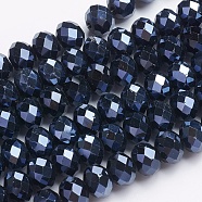 Glass Beads Strands, Pearl Luster Plated, Crystal Suncatcher, Faceted Rondelle, Black, 12x8mm, Hole: 1mm, about 68~70pcs/strand, 22.83 inch~23.23 inch(58~59cm)(GR12MMY-27L)