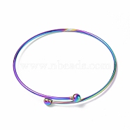Ion Plating(IP) Adjustable 304 Stainless Steel Wire Cuff Bangle Making, with Irremovable Ball, Rainbow Color, Inner Diameter: 2-3/4 inch(7.1cm)(MAK-F286-02MC)