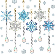 DIY Christmas Snowflake Pendant Decoration Diamond Painting Kits, Crystal Teadrop Prism Suncatcher, Rainbow Maker with Lobster Claw Clasp, Dodger Blue, 245x70mm(WG64272-01)