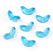 Spray Painted Transparent Glass Beads, Leaf, Deep Sky Blue, 6.5x14x4.5mm, Hole: 1mm(GLAA-T022-27B)