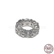 Rhodium Plated 925 Sterling Silver European Beads, Large Hole with Cubic Zirconia, Column, Real Platinum Plated, 9x2.6mm, Hole: 5mm(STER-K176-10P)