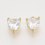 Valentine's Day Brass Charms, with Cubic Zirconia, Nickel Free, Heart, Real 18K Gold Plated, Clear, 7x5x3mm, Hole: 0.9mm(ZIRC-Q021-020G-01-NF)