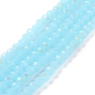 Electroplate Glass Beads Strands, Imitation Jade Beads, Half Plated, Rainbow Plated, Faceted, Rondelle, Light Sky Blue, 8x6mm, Hole: 1mm, about 65~68pcs/strand, 15.7~16.1 inch(40~41cm)(EGLA-A034-J8mm-L06)