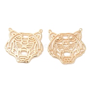Brass Filigree Animal Pendants, Tiger Charms, Real 18K Gold Plated, 23x23.5x1mm, Hole: 1mm(KK-G468-37G)