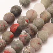 Natural African Bloodstone Beads Strands, Heliotrope Stone Beads, Round, Frosted, 10mm, Hole: 1mm, about 37pcs/strand, 15 inch(G-P295-05-10mm)