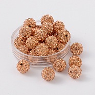 Pave Disco Ball Beads, Polymer Clay Rhinestone Beads, Grade A, Round, Light Peach, PP12(1.8~1.9mm), 8mm, Hole: 1mm(RB-H258-8MM-362)