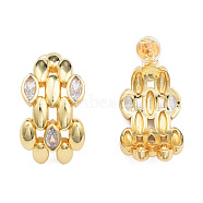 Cubic Zirconia Leaf Stud Earrings, Golden Brass Jewelry for Women, Nickel Free, Clear, 24x14mm, Pin: 0.7mm(EJEW-N011-69)