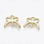 Brass Charms Peg Bails, For Half Drilled Beads, Bowknot, Real 18K Gold Plated, 8.5x10x2mm, Hole: 1mm, Pin: 0.7mm(KK-S348-206)