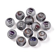 Electroplate Glass Beads, Frosted, Round with Skull Pattern, Indigo, 10mm, Hole: 1.5mm, about 200pcs/bag(EGLA-T009-26G)