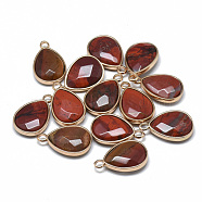Natural Red Rainbow Jasper Pendants, with Golden Tone Brass Findings, Faceted, teardrop, 23x14~15x6~7mm, Hole: 2mm(X-G-T073-03G)