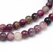 Natural Grade A Plum Blossom Tourmaline Round Bead Strands, 4mm, Hole: 0.7mm, about 98pcs/strand, 15.5 inch(G-P114-09-4mm)