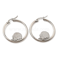 304 Stainless Steel Hedgehog Beaded Hoop Earrings, Stainless Steel Color, 32x30.5mm(EJEW-F320-02P)