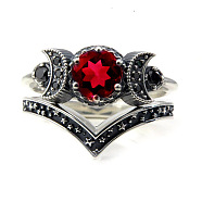 Gothic Purple Crystal Ring with Triple Moon Goddess - Black Diamond Jewelry for Women, Red, No. 8(ST7719199)