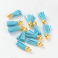 Suede Tassels, with CCB Plastic Findings, Nice for DIY Earring or Cell Phone Straps Making, Golden, Light Sky Blue, 38x10mm, Hole: 2mm(DJEW-M004-02)