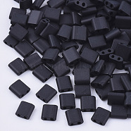 2-Hole Glass Seed Beads, Frosted Colours, Square, Black, 5x4.5~5.5x2~2.5mm, Hole: 0.5~0.8mm, about 118pcs/10g(X-SEED-S031-L-049F)