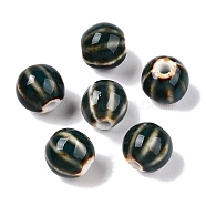 Handmade Porcelain Beads, Fancy Antique Glazed Porcelain, Round, Dark Slate Gray, 11~12x10~11x10~10.5mm, Hole: 2~2.5mm(X-PORC-S498-24H)