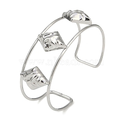 Non-Tarnish 304 Stainless Steel Wide Textured Open Cuff Bangles, Rhombus, 2-1/2~2-3/4 inch(6.5~7cm)x1-7/8 inch(4.7cm)(BJEW-Q348-05P-05)