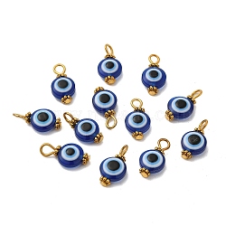 Iron Resin Beads Pendant, with Tibetan Style Alloy Daisy Spacer Beads, Flat Round with Evil Eye, Dark Blue, 17x10x6mm, Hole: 3~3.5mm(PALLOY-JF00814)