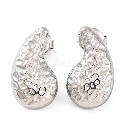 Non-Tarnish 304 Stainless Steel Stud Earrings, Teardrop, Stainless Steel Color, 19x11mm(EJEW-G395-19P)