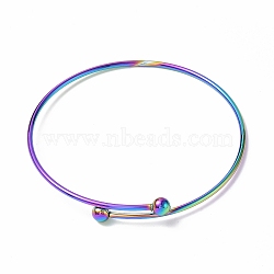 Ion Plating(IP) Adjustable 304 Stainless Steel Wire Cuff Bangle Making, with Irremovable Ball, Rainbow Color, Inner Diameter: 2-3/4 inch(7.1cm)(MAK-F286-02MC)