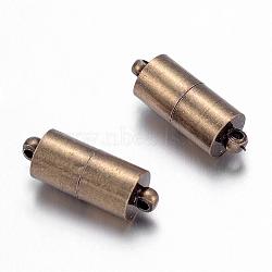 Brass Magnetic Clasps, Nickel Free, Column, Antique Bronze, 16x6mm, Hole: 1.5mm(X-KK-MC027-AB-NF)