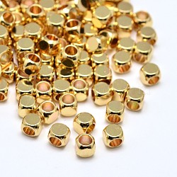 Brass Cube Beads, Lead Free & Cadmium Free, Golden, 3x3x3mm, Hole: 1.8mm(KK-M085-A-07G-NR)