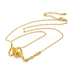 Brass Snake & Cubic Zirconia Pendant Necklaces, Golden, 16.22 inch(41.2cm)(NJEW-H170-01G)