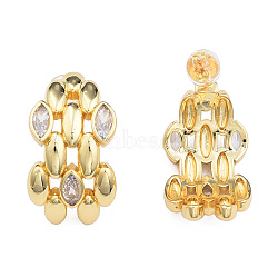 Cubic Zirconia Leaf Stud Earrings, Golden Brass Jewelry for Women, Nickel Free, Clear, 24x14mm, Pin: 0.7mm(EJEW-N011-69)