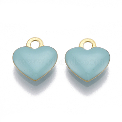 Brass Charms, with Enamel, Enamelled Sequins, Raw(Unplated), Heart, Light Blue, 10x9x2mm, Hole: 1mm(KK-T038-195D)