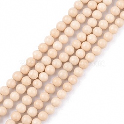 Natural Fossil Beads Strands, Round, 4mm, Hole: 1mm, about 88pcs/strand, 15 inch(G-E110-4mm-2)