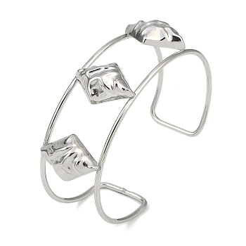 Non-Tarnish 304 Stainless Steel Wide Textured Open Cuff Bangles, Rhombus, 2-1/2~2-3/4 inch(6.5~7cm)x1-7/8 inch(4.7cm)