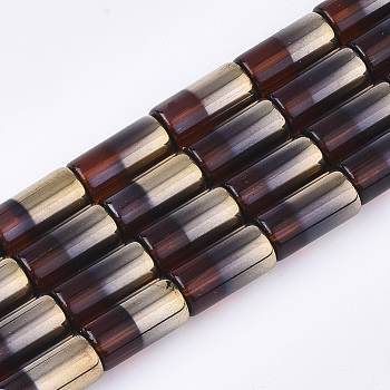 Half Electroplate Glass Beads Strands, Column, Sienna, 19.5~20x10mm, Hole: 1.4mm, about 15~17pcs/strand, 13.39 inch(34cm)