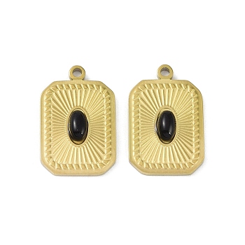 Natural Obsidian Pendants, Ion Plating(IP) 304 Stainless Steel Rectangle Charms, Real 18K Gold Plated, 18.5x12x3.5mm, Hole: 1.4mm