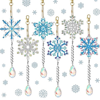 DIY Christmas Snowflake Pendant Decoration Diamond Painting Kits, Crystal Teadrop Prism Suncatcher, Rainbow Maker with Lobster Claw Clasp, Dodger Blue, 245x70mm