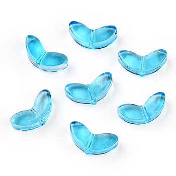 Spray Painted Transparent Glass Beads, Leaf, Deep Sky Blue, 6.5x14x4.5mm, Hole: 1mm