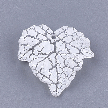 Acrylic Pendants, Crackle & AB Color, Leaf, Creamy White, 24.5x23.5x5mm, Hole: 1.4mm