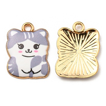 Printed Alloy Pendants, Golden, Cadmium Free & Nickel Free & Lead Free, Cat Shape Charms, Gray, 22x17x3mm, Hole: 2mm