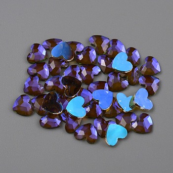 Transparent K9 Glass Cabochons, Flat Back, AB Color Plated, Heart, 5x6x1.5mm