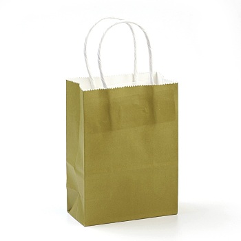 Pure Color Kraft Paper Bags, Gift Bags, Shopping Bags, with Paper Twine Handles, Rectangle, Olive, 15x11x6cm