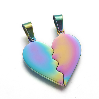 304 Stainless Steel Split Pendants, Ion Plating(IP), Valentine's Day Style, Double Heart, Rainbow Color, 26x25.5x1.4mm, Hole: 4x7mm