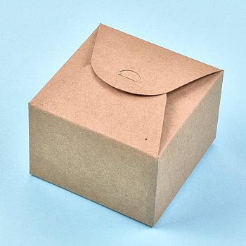 Foldable Kraft Paper Box, Gift Packing Box, Bakery Cake Cupcake Box Container, Square, BurlyWood, Unfold: 18.5x18x0.08cm, Finished Product: 9x9x6cm