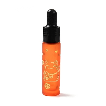 Rubber Dropper Bottles, Refillable Glass Bottle, for Essential Oils Aromatherapy, with Fortune Cat Pattern & Chinese Character, Dark Orange, 2x9.45cm, Hole: 9.5mm, Capacity: 10ml(0.34fl. oz)