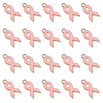 Plastic Enamel Pendants, October Breast Cancer Pink Awareness Ribbon, Pale Violet Red, 20x10x2mm, Hole: 1.5mm, 100pcs/box
