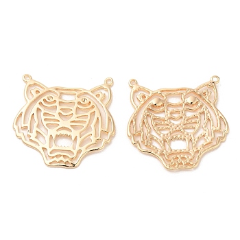 Brass Filigree Animal Pendants, Tiger Charms, Real 18K Gold Plated, 23x23.5x1mm, Hole: 1mm