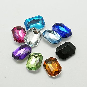 Imitation Taiwan Acrylic Rhinestone Cabochons, Pointed Back & Faceted, Rectangle Octagon, Mixed Color, 27x18x6.5mm