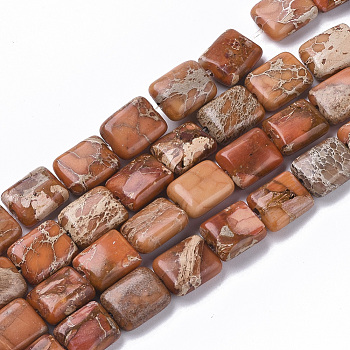 Natural Imperial Jasper Beads Strands, Dyed, Rectangle, Chocolate, 10~11x8~9x4~5mm, Hole: 1.4mm, about 38~42pcs/Strand, 15.55 inch~16.14 inch(39.5~41cm)