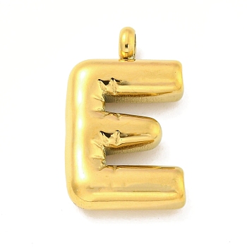 Ion Plating(IP) 304 Stainless Steel Pendants, Letter Charm, Golden, Letter E, 25.5x12x5.5mm, Hole: 3mm