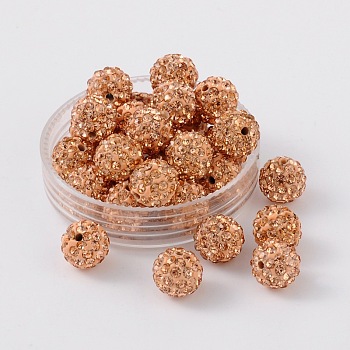Pave Disco Ball Beads, Polymer Clay Rhinestone Beads, Grade A, Round, Light Peach, PP12(1.8~1.9mm), 8mm, Hole: 1mm