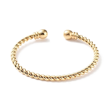 304 Stainless Steel Two Spheres Ends Twisted Cuff Bangles, Golden, Inner Diameter: 2-1/8 inch(5.25cm)