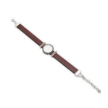 PU Leather Cord Bracelet Making, with Alloy Cabochon Settings, Findings and Watch Bands, Coconut Brown, Tray: 23mm, 7.80 inch(19.8cm)